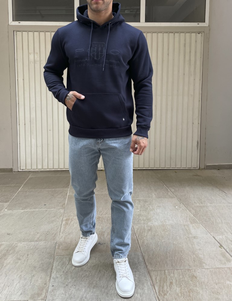 Everbest Ανδρικό Plus Size navy φούτερ με κουκούλα 251006N φωτογραφία